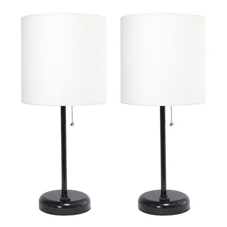 DIAMOND SPARKLE Black Stick Table Lamp with Charging Outlet & Fabric Shade, White - Set of 2 DI2519778